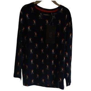 Boys 6L Navy Print Long Sleeve Knit T-Shirt Pullover Crew Neck Cotton